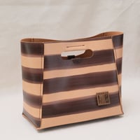Image 2 of Medium Grab-handle Clutch brown stripes