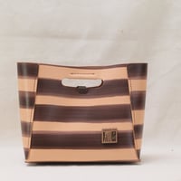 Image 1 of Medium Grab-handle Clutch brown stripes