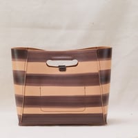Image 3 of Medium Grab-handle Clutch brown stripes