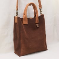 Image 2 of Large 3-Panel Two-way Tote in chocolate suede