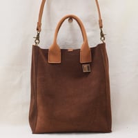 Image 1 of Large 3-Panel Two-way Tote in chocolate suede