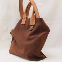 Image 4 of Large 3-Panel Two-way Tote in chocolate suede