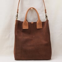 Image 3 of Large 3-Panel Two-way Tote in chocolate suede