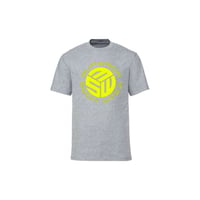 MSW circular logo neon yellow graphic oxford grey tee