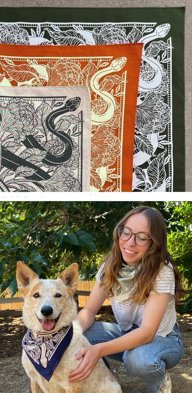 Snake Bandana - Lapis, Laurel, Marigold, Fern