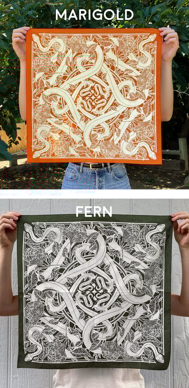 Snake Bandana - Lapis, Laurel, Marigold, Fern