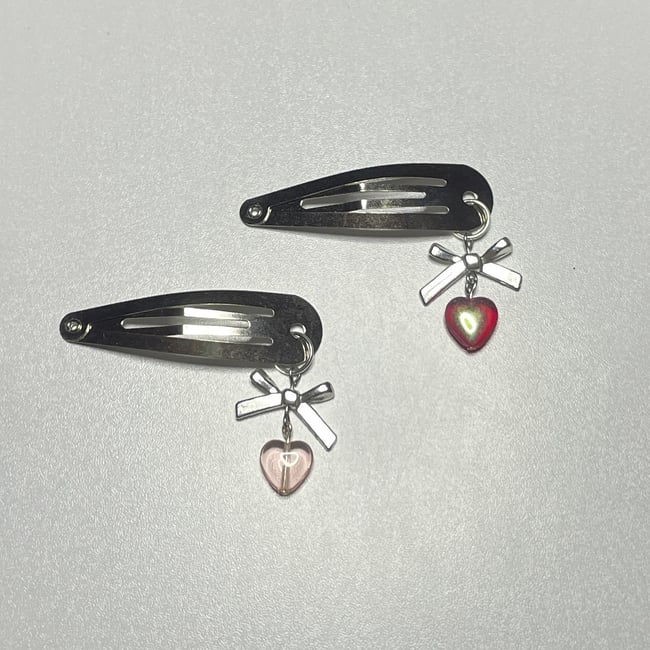 bow & glass heart hair clips (set of three)