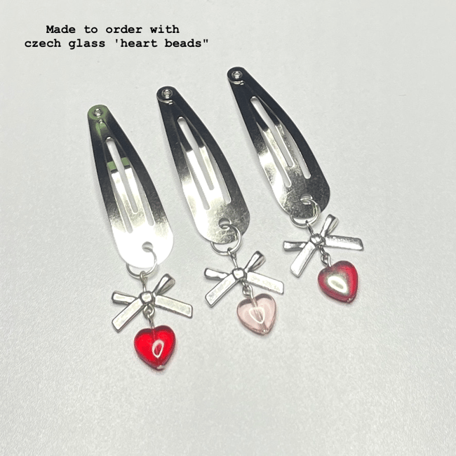 bow & glass heart hair clips (set of three)