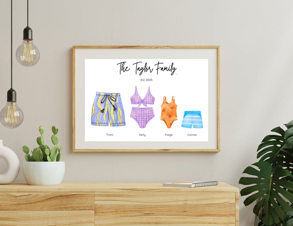Image of Swimsuits Family Name Sign Print