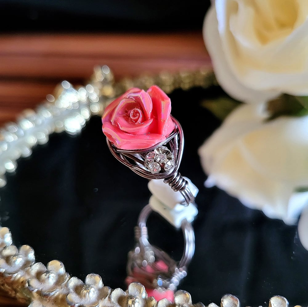 Image of Pink Rose Custom Beaded Ring