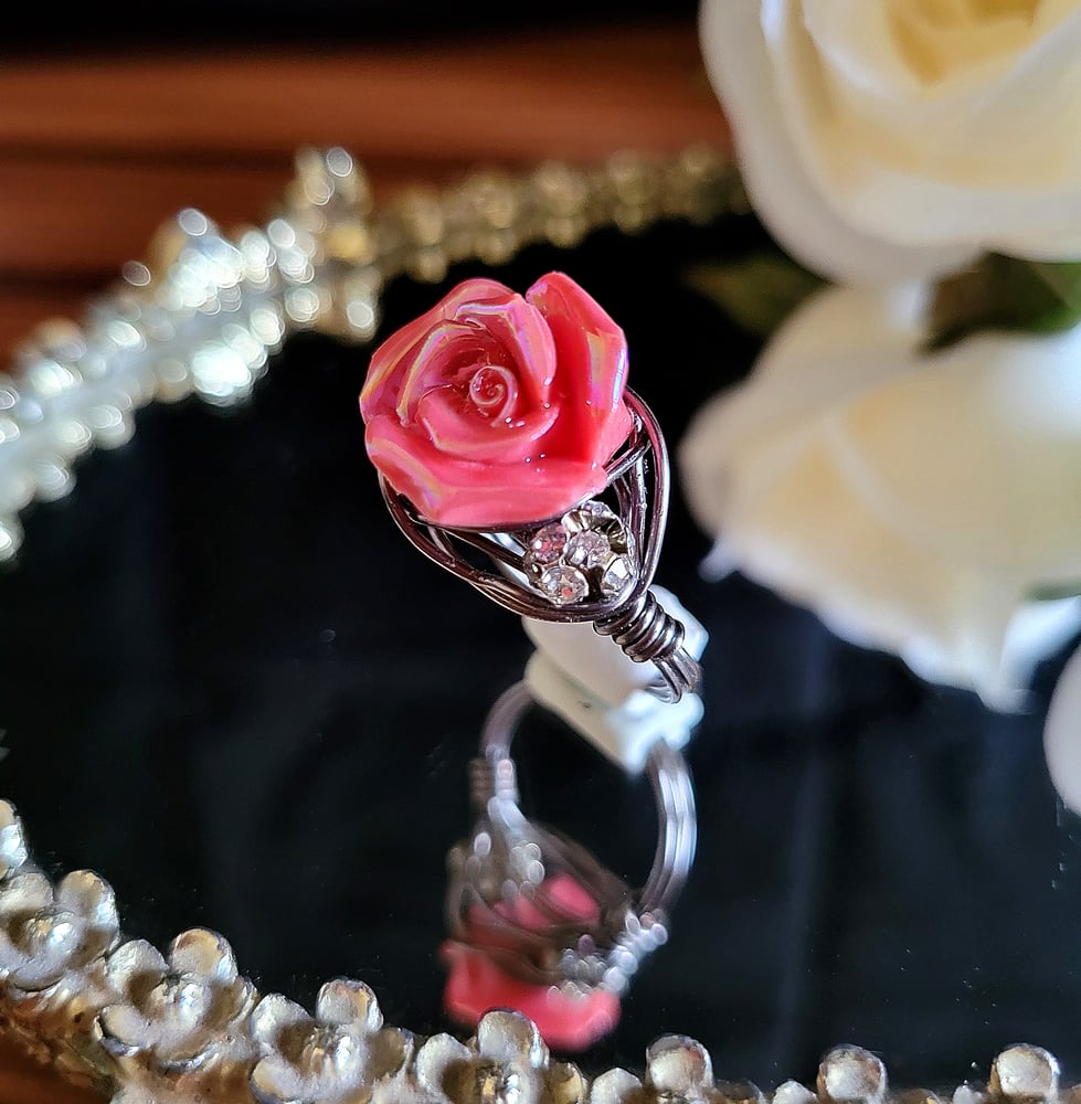 Image of Pink Rose Custom Beaded Ring