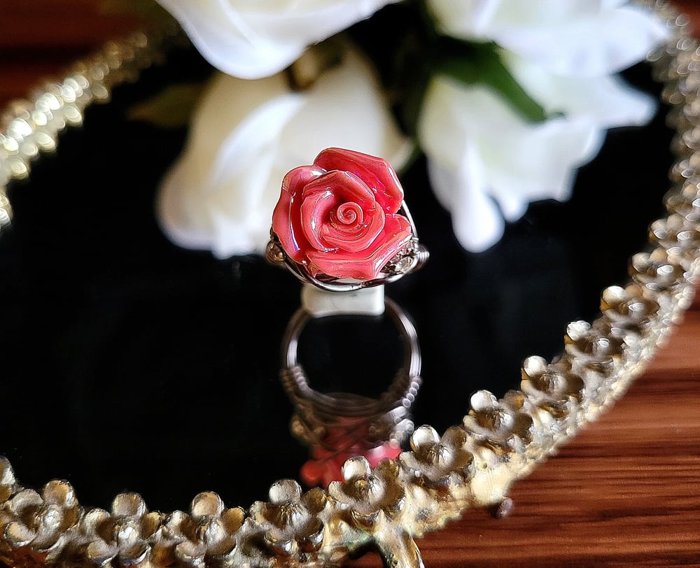 Image of Pink Rose Custom Beaded Ring