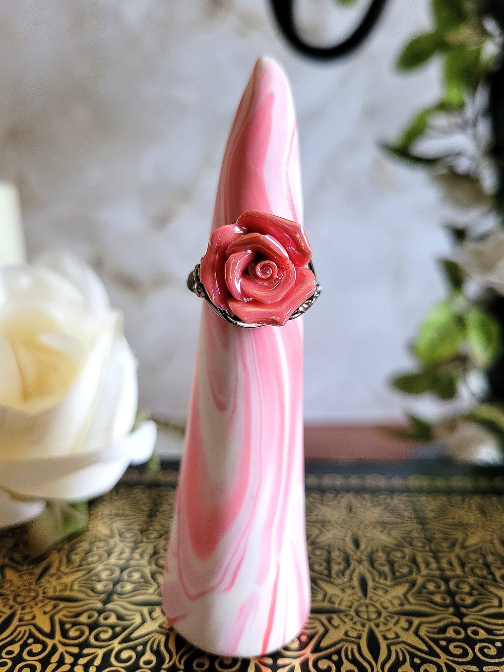 Image of Pink Rose Custom Beaded Ring