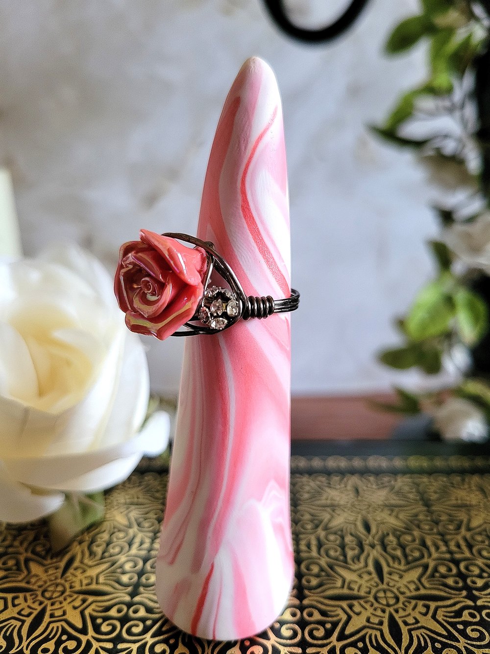 Image of Pink Rose Custom Beaded Ring