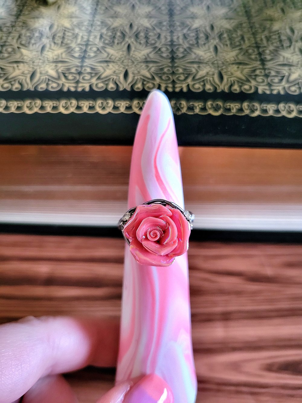 Image of Pink Rose Custom Beaded Ring
