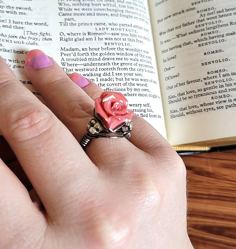 Image of Pink Rose Custom Beaded Ring