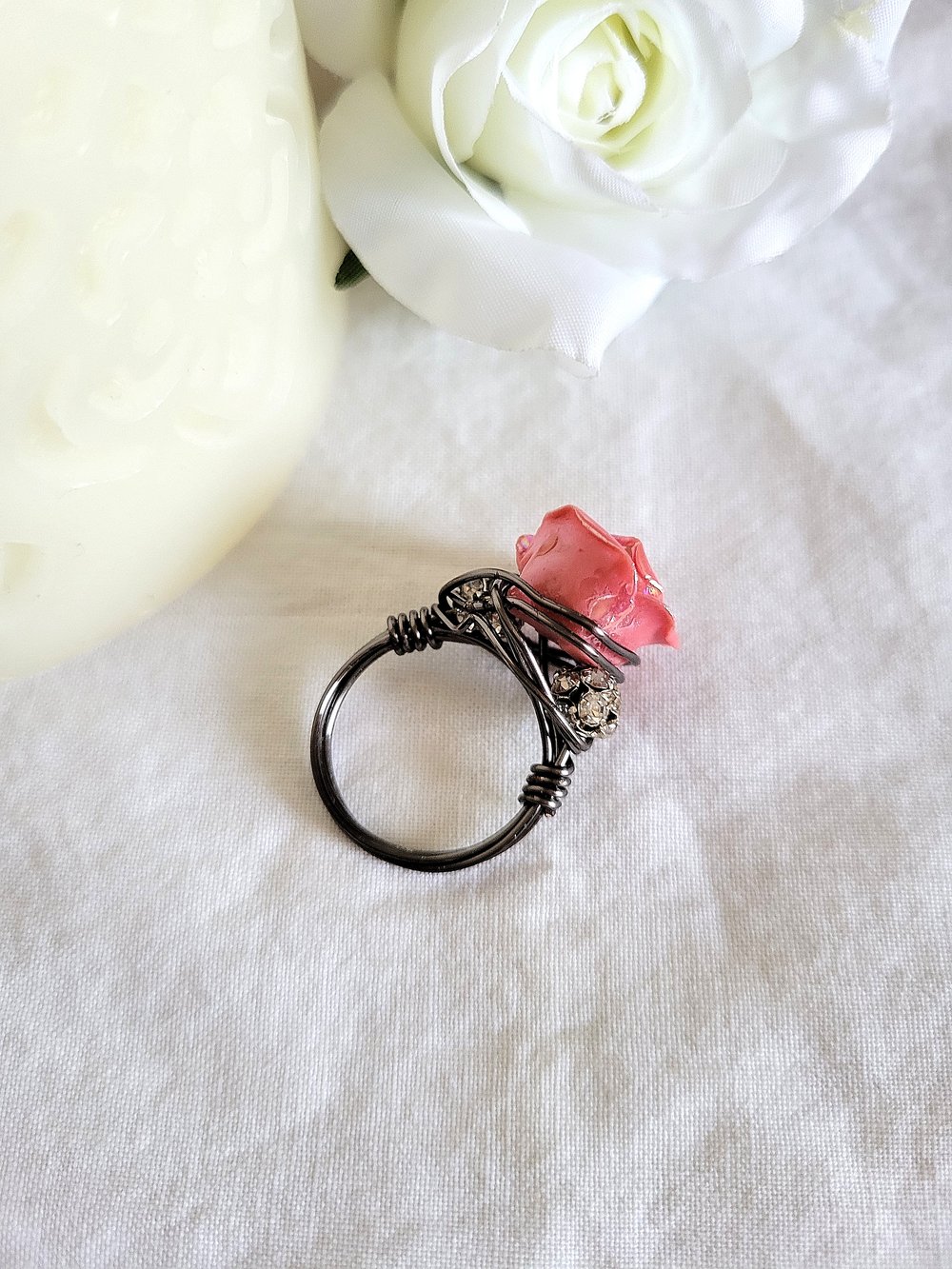 Image of Pink Rose Custom Beaded Ring