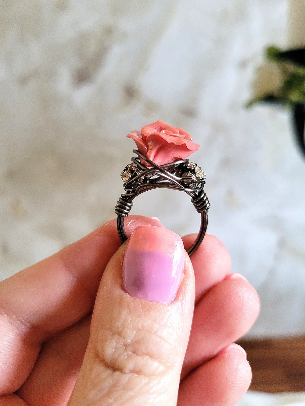 Image of Pink Rose Custom Beaded Ring