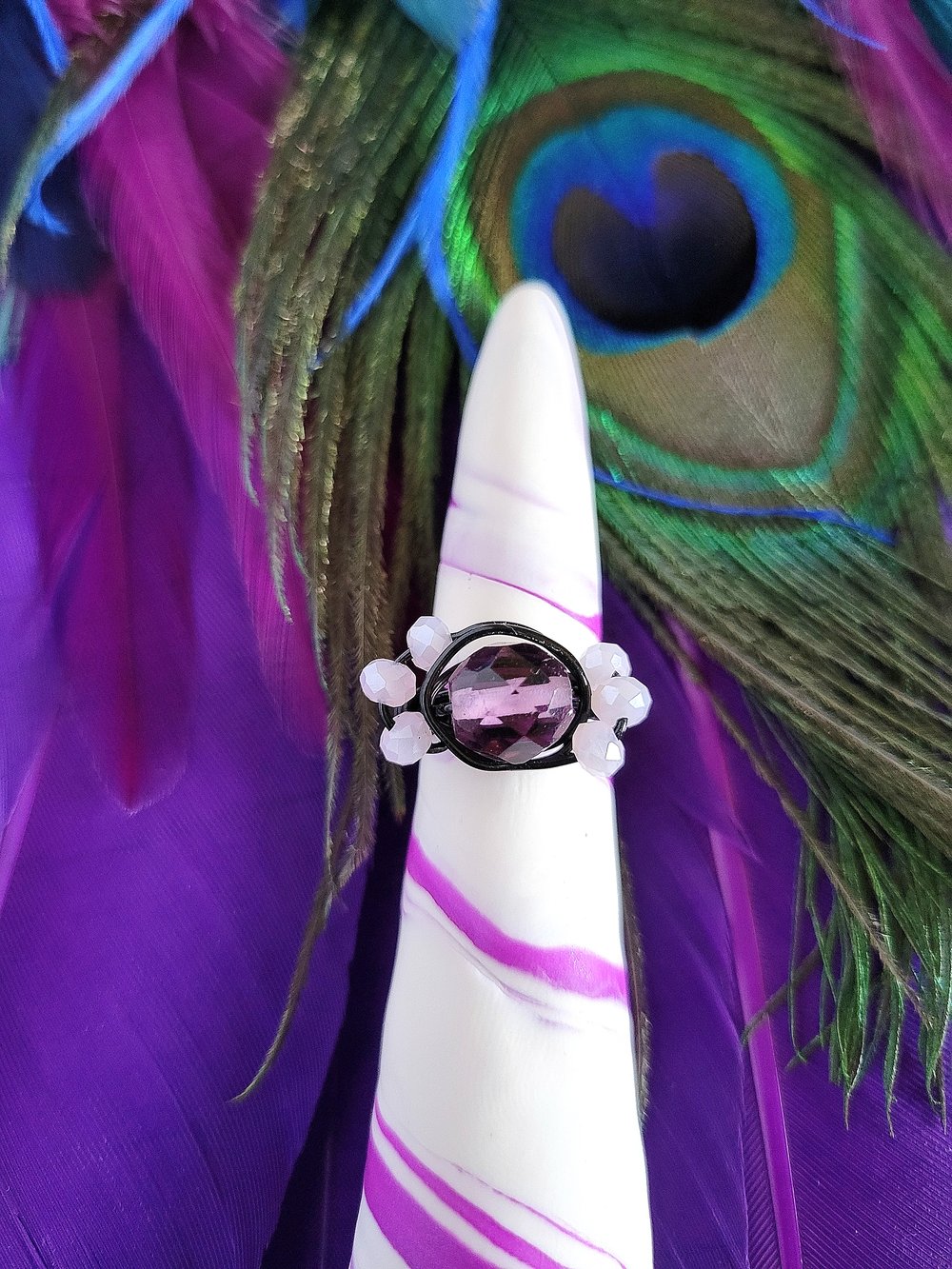 Image of Wire Wrapped Purple Beaded Ring
