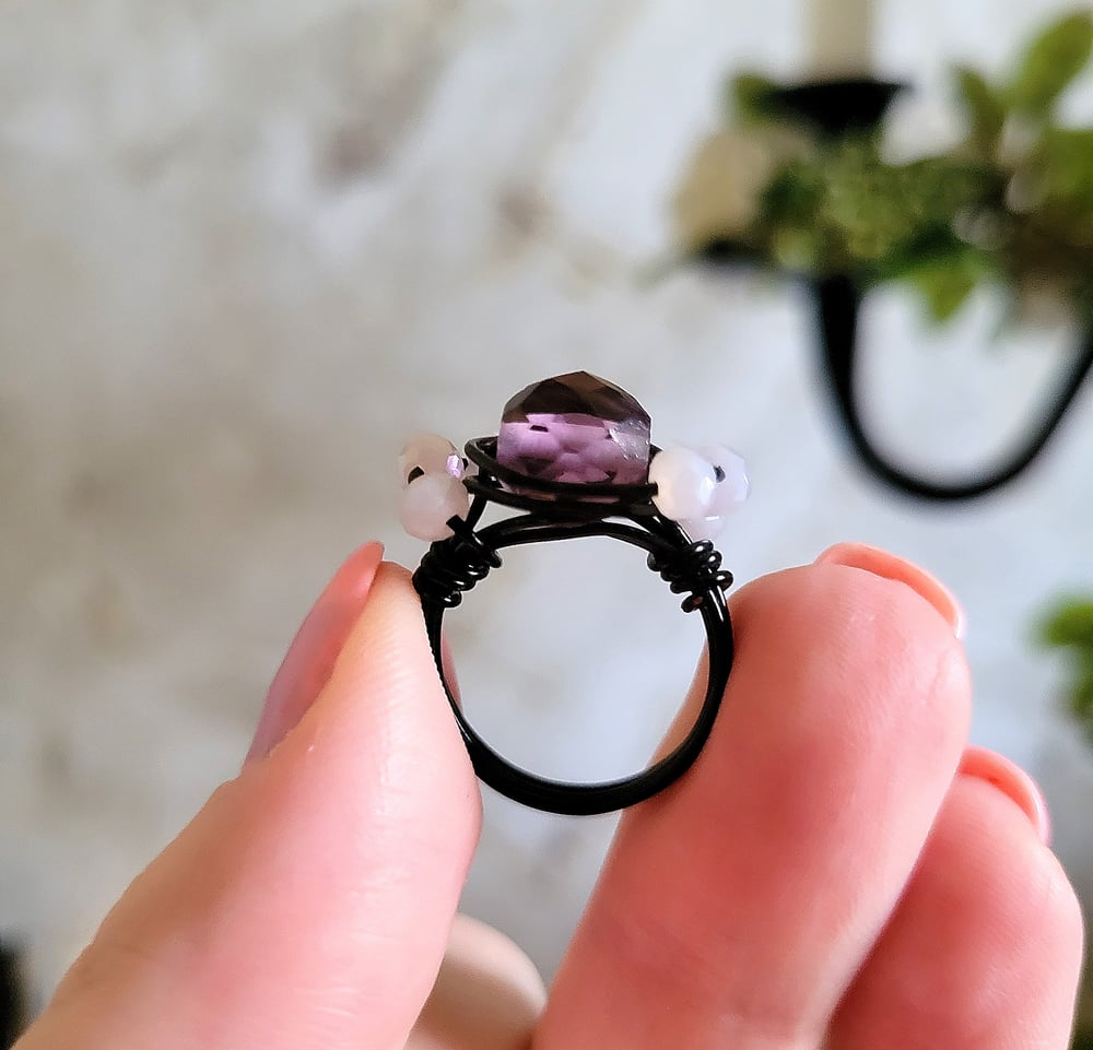 Image of Wire Wrapped Purple Beaded Ring