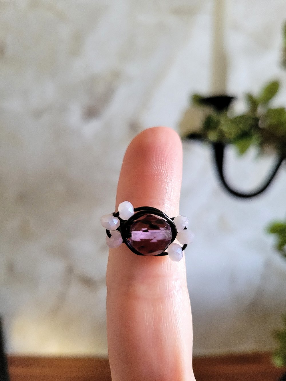Image of Wire Wrapped Purple Beaded Ring