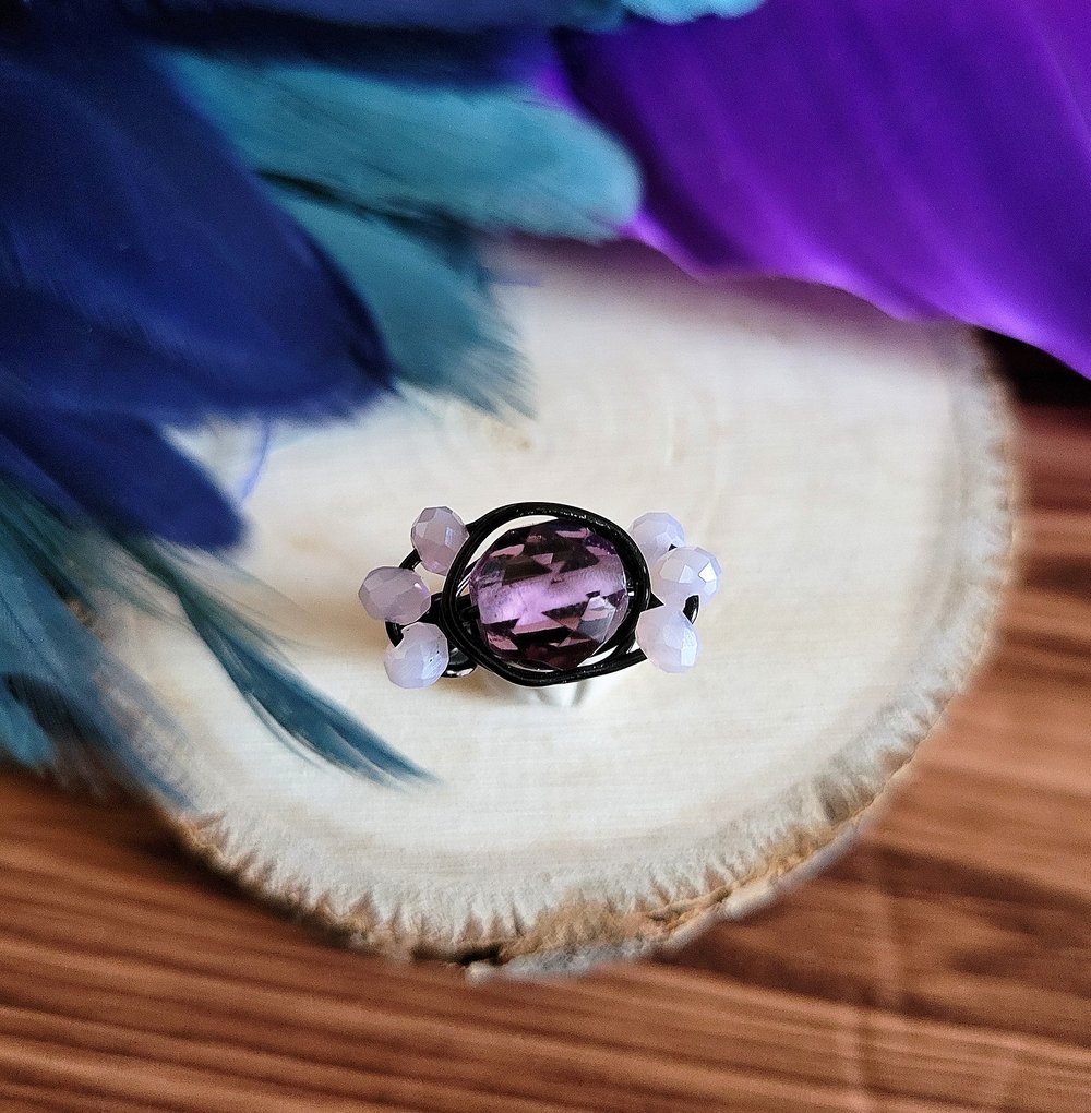Image of Wire Wrapped Purple Beaded Ring