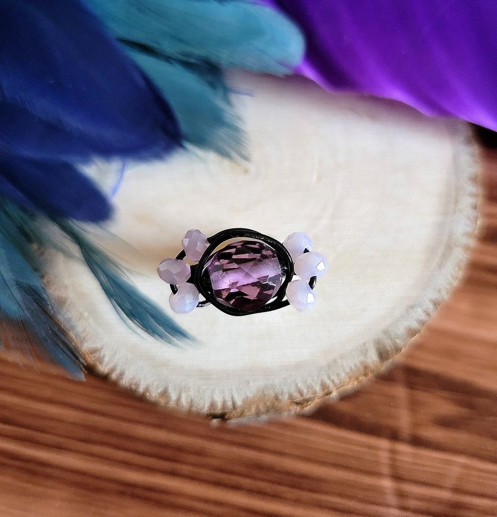 Image of Wire Wrapped Purple Beaded Ring