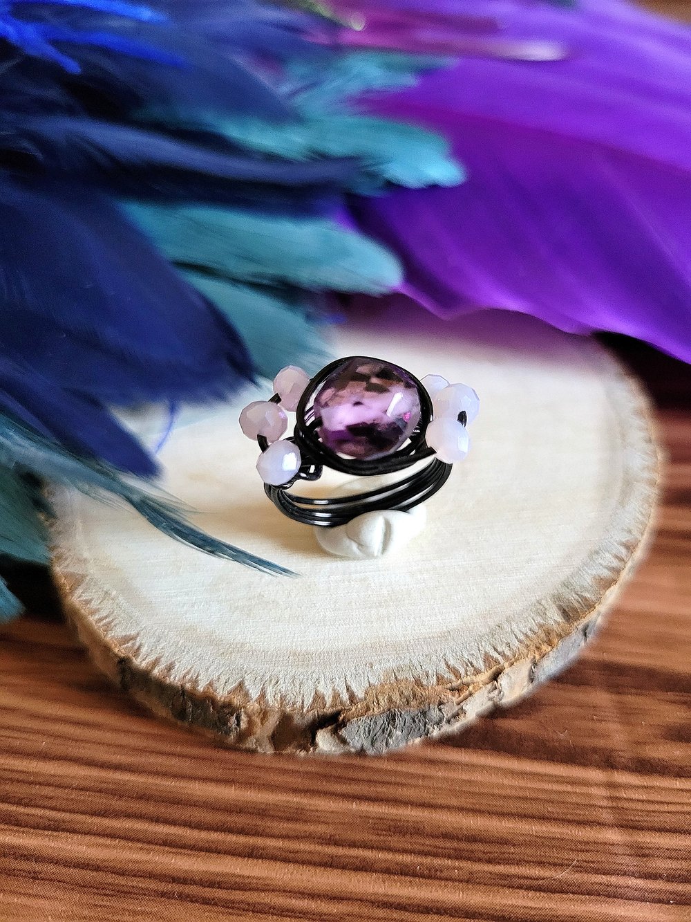 Image of Wire Wrapped Purple Beaded Ring
