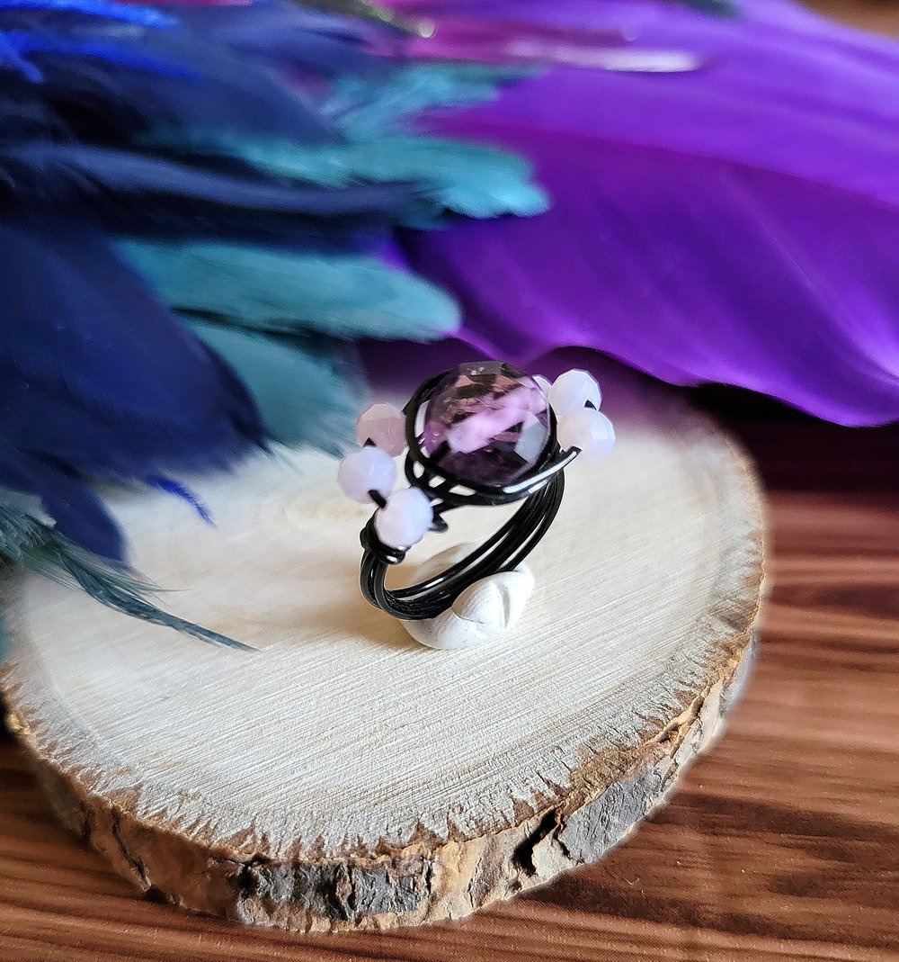 Image of Wire Wrapped Purple Beaded Ring