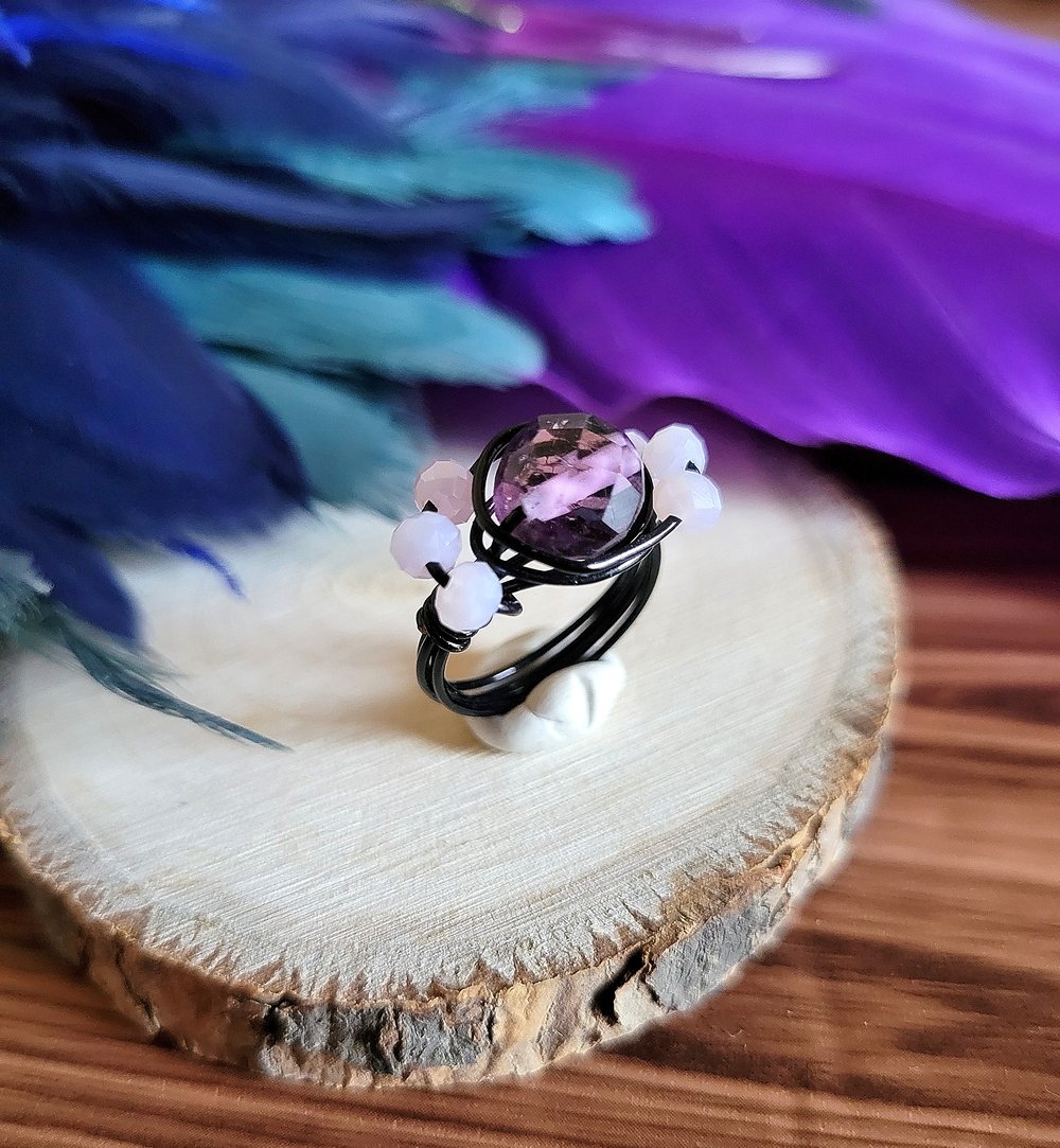 Image of Wire Wrapped Purple Beaded Ring
