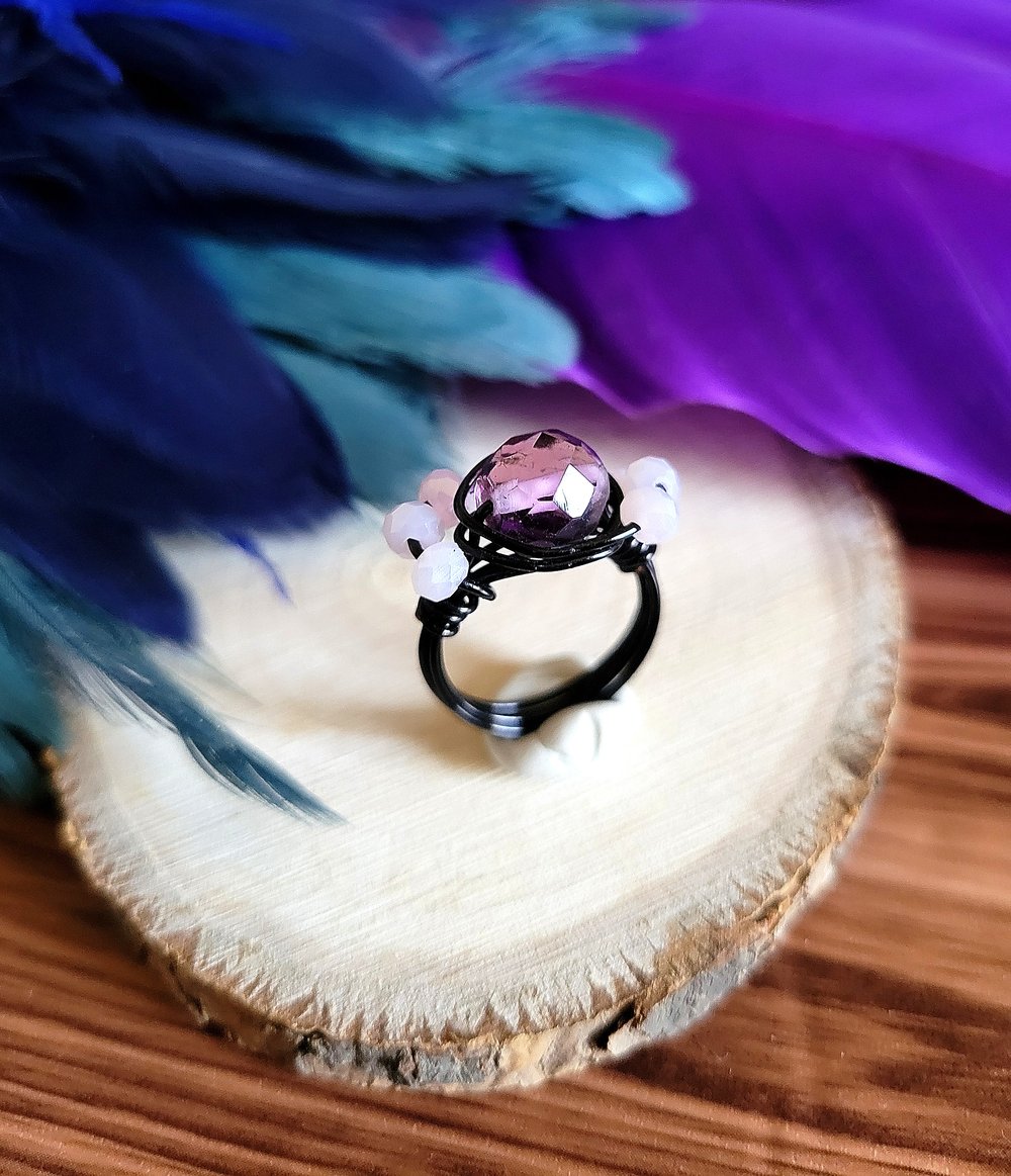 Image of Wire Wrapped Purple Beaded Ring