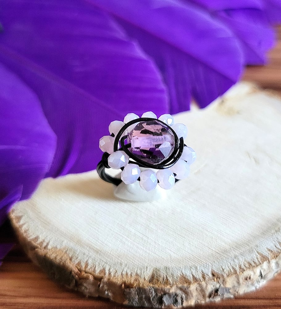 Image of Wire Wrapped Purple Beaded Halo Custom Ring