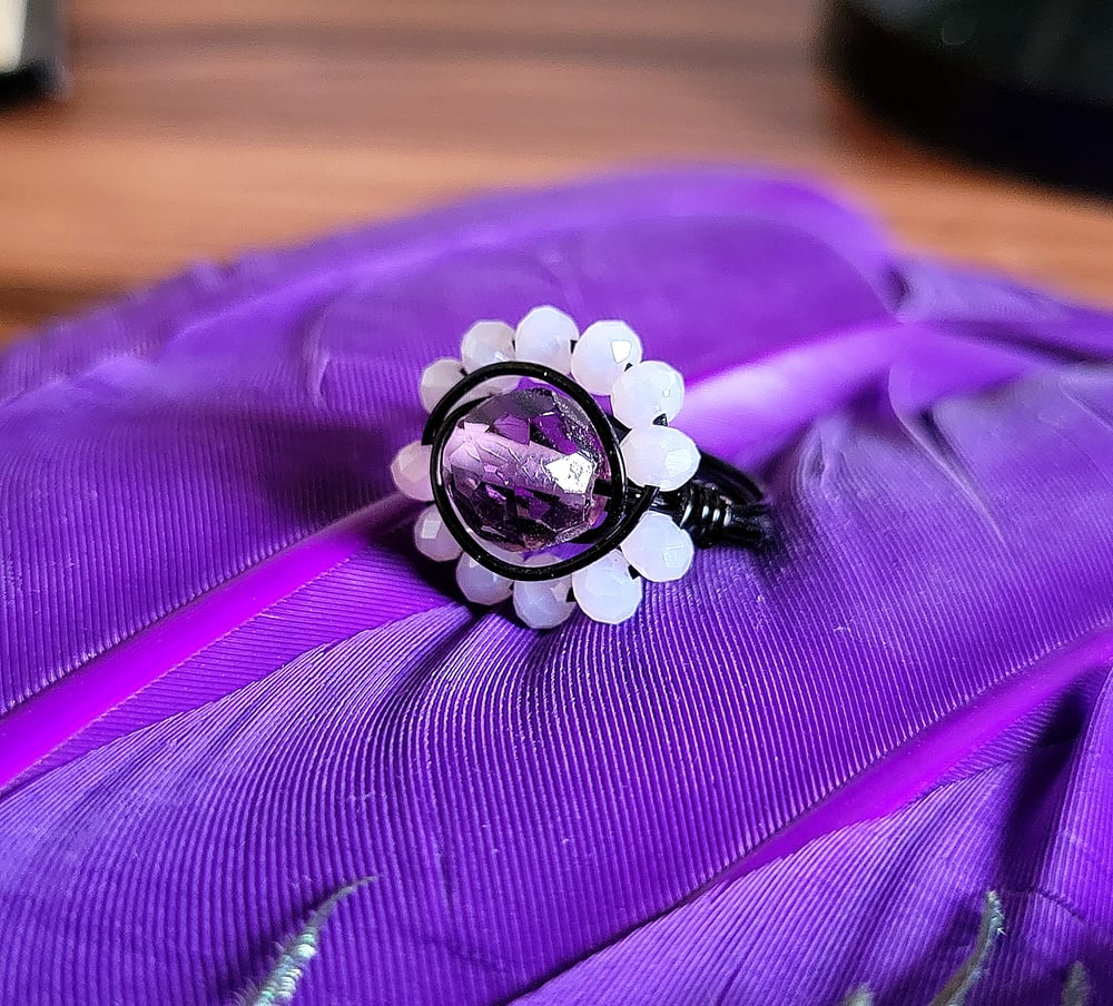 Image of Wire Wrapped Purple Beaded Halo Custom Ring
