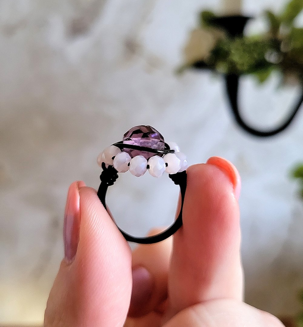 Image of Wire Wrapped Purple Beaded Halo Custom Ring