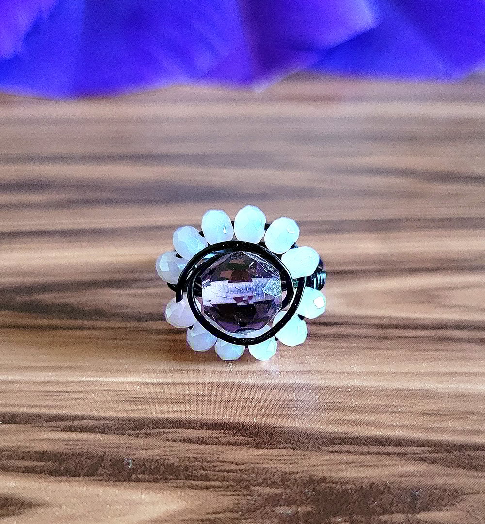 Image of Wire Wrapped Purple Beaded Halo Custom Ring