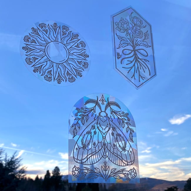 Suncatchers - Moth, Floral Sun, Roses, Lotus & Beetle, Mountains