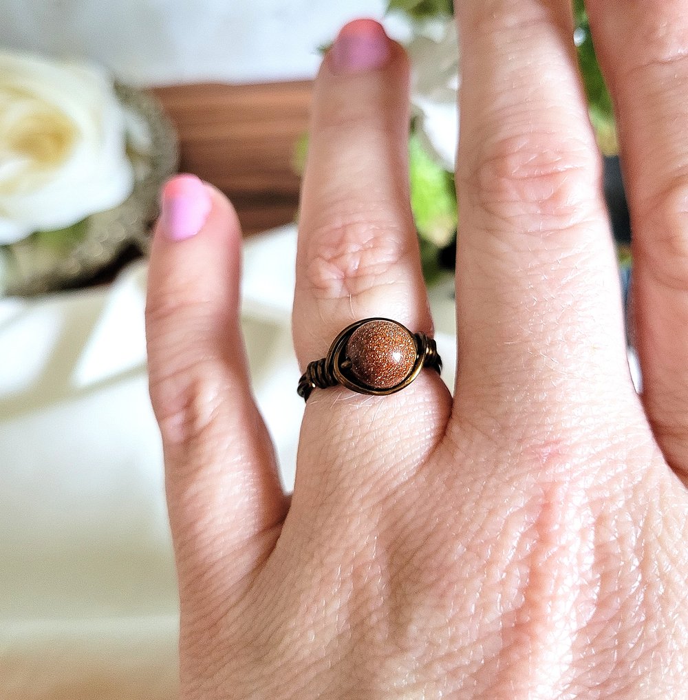 Image of Wire Wrapped Goldstone Custom Gemstone Ring