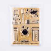 Image 1 of "Ink Experiments" Scientific Test Tubes, Flasks, Spatters- 3"x4" Clear Stamp Set (8 stamp designs)