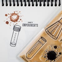 Image 3 of "Ink Experiments" Scientific Test Tubes, Flasks, Spatters- 3"x4" Clear Stamp Set (8 stamp designs)
