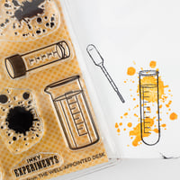 Image 4 of "Ink Experiments" Scientific Test Tubes, Flasks, Spatters- 3"x4" Clear Stamp Set (8 stamp designs)