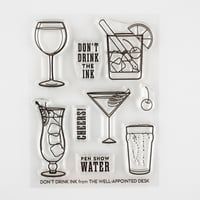 Image 2 of "Don't Drink Ink" Cocktails, Beer Glass, Wine, Cherry- 3"x4" Clear Stamp Set (9 stamp designs)