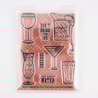 Image 1 of "Don't Drink Ink" Cocktails, Beer Glass, Wine, Cherry- 3"x4" Clear Stamp Set (9 stamp designs)