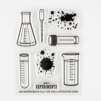 Image 2 of "Ink Experiments" Scientific Test Tubes, Flasks, Spatters- 3"x4" Clear Stamp Set (8 stamp designs)