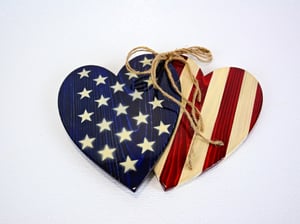 Image of Hearts with American Flag Strips and Stars Wall Decor, Patriotic Decor