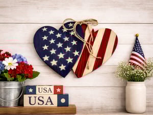 Image of Hearts with American Flag Strips and Stars Wall Decor, Patriotic Decor