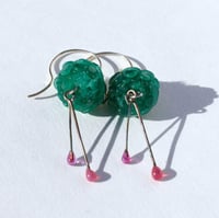 Image 3 of Hanging Flower earrings (darker jade green)