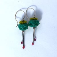 Image 1 of Hanging Flower earrings (darker jade green)