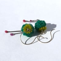 Image 5 of Hanging Flower earrings (darker jade green)