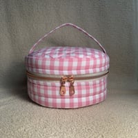 Image 1 of Round Makeup Bag – Handmade Zippered Storage Bin | Crafts & Travel 