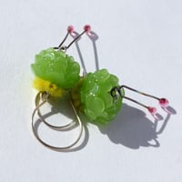 Image 1 of Hanging Flower earrings (leaf green)